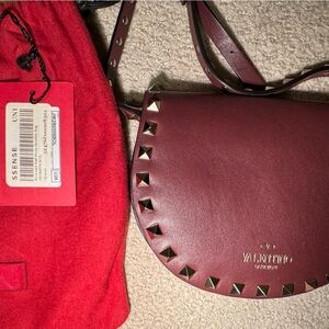 Valentino Garavani Maroon Studded Crossbody Bag - Excellent Condition